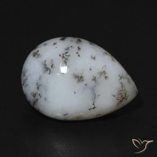 Dendritique Agate Blanc avec noir naturelle En forme de poire, 5.47 ct, Opaque