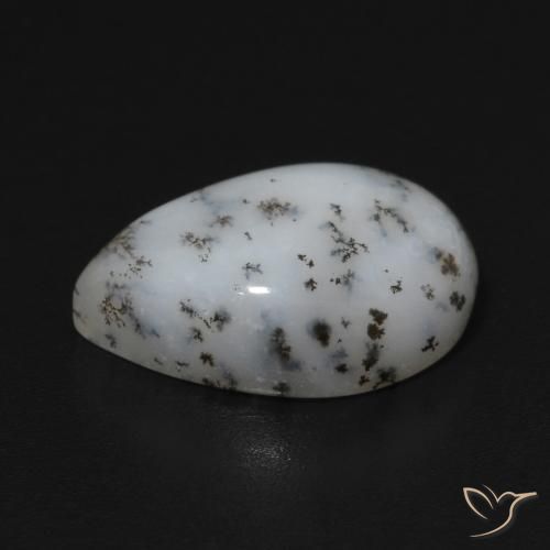 Dendritique Agate Blanc avec noir naturelle En forme de poire, 5.47 ct, Opaque