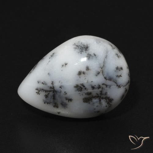 4.97ct Naturel Blanc avec noir Dendritique Agate, En forme de poire, Opaque