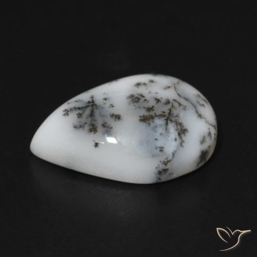 Dendritique Agate Blanc avec noir naturelle En forme de poire, 4.97 ct, Opaque