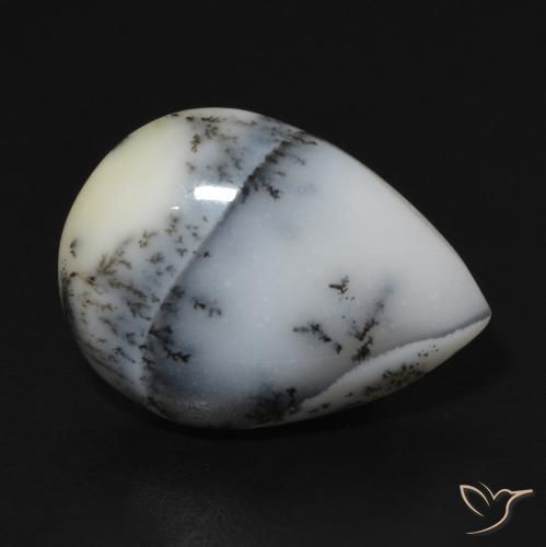 7.64ct Naturel Blanc avec noir Dendritique Agate, En forme de poire, Opaque