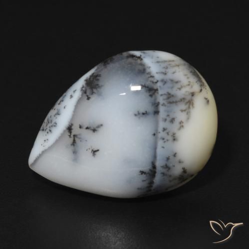Dendritique Agate Blanc avec noir naturelle En forme de poire, 7.64 ct, Opaque