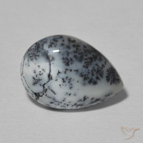 Dendritique Agate Blanc avec noir naturelle En forme de poire, 3.82 ct, Opaque
