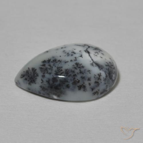 Dendritique Agate Blanc avec noir naturelle En forme de poire, 3.82 ct, Opaque