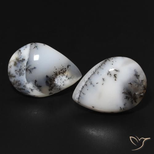 15.33ctw Naturel Blanc avec noir Dendritique Agate, En forme de poire, Opaque