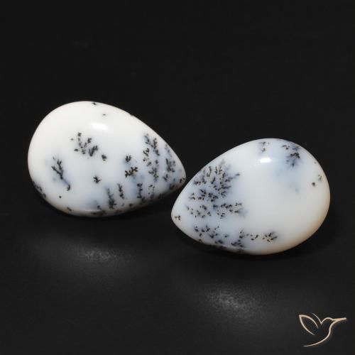 6.44ctw Naturel Blanc avec noir Dendritique Agate, En forme de poire, Opaque