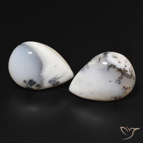 15.91ctw Naturel Blanc avec noir Dendritique Agate, En forme de poire, Opaque