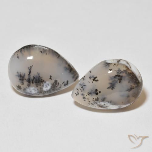 Achetez naturel 19.51ct Blanc avec noir Dendritique Agate gems, En forme de poire, En provenance Inde chez GemSelect. En stock, livraison internationale!