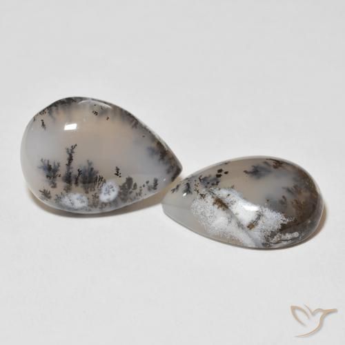 Achetez naturel 19.51ct Blanc avec noir Dendritique Agate gems, En forme de poire, En provenance Inde chez GemSelect. En stock, livraison internationale!