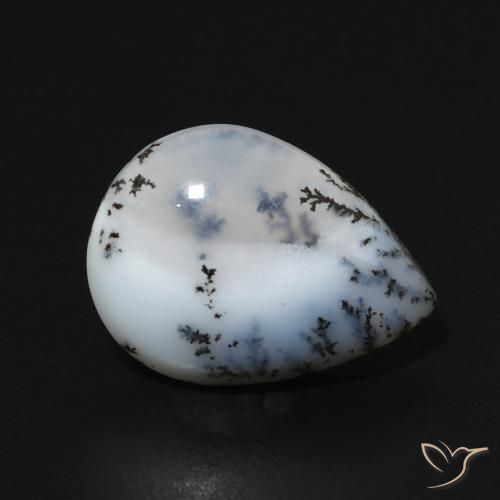 Dendritique Agate Blanc multicolore naturelle En forme de poire, 3.60 ct, Opaque