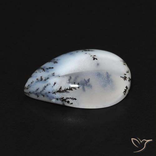 Dendritique Agate Blanc multicolore naturelle En forme de poire, 3.60 ct, Opaque
