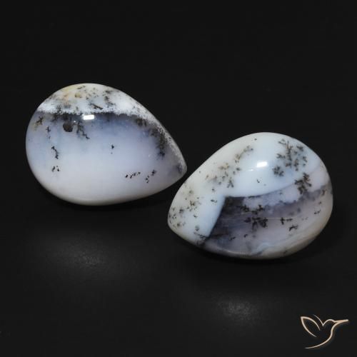 13.14ctw Naturel Blanc avec noir Dendritique Agate, En forme de poire, Opaque
