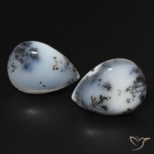 22.95ctw Naturel Blanc avec noir Dendritique Agate, En forme de poire, Opaque