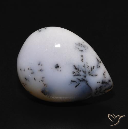 9.77ct Naturel Blanc avec noir Dendritique Agate, En forme de poire, Opaque