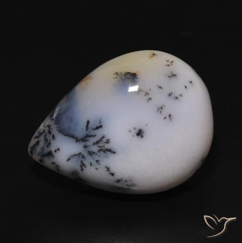 Dendritique Agate Blanc avec noir naturelle En forme de poire, 9.77 ct, Opaque