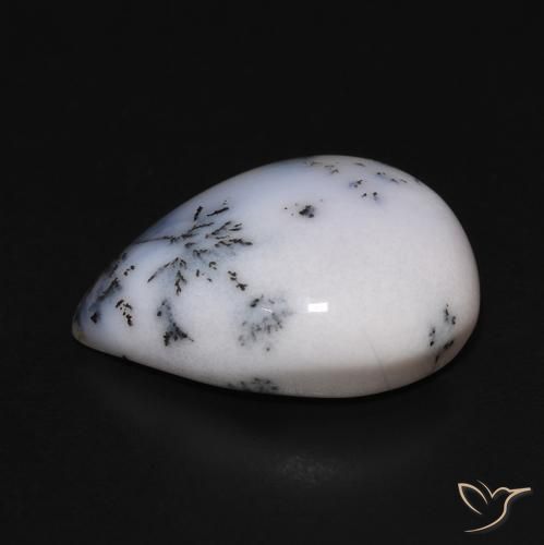 Dendritique Agate Blanc avec noir naturelle En forme de poire, 9.77 ct, Opaque
