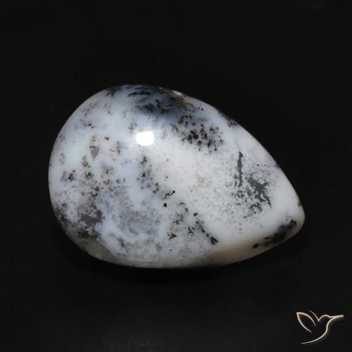 Dendritique Agate Blanc avec noir naturelle En forme de poire, 3.56 ct, Opaque