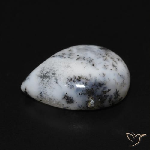Dendritique Agate Blanc avec noir naturelle En forme de poire, 3.56 ct, Opaque