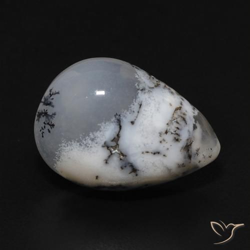 3.99ct Naturel Blanc avec noir Dendritique Agate, En forme de poire, Opaque