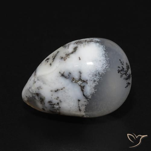 Dendritique Agate Blanc avec noir naturelle En forme de poire, 3.99 ct, Opaque