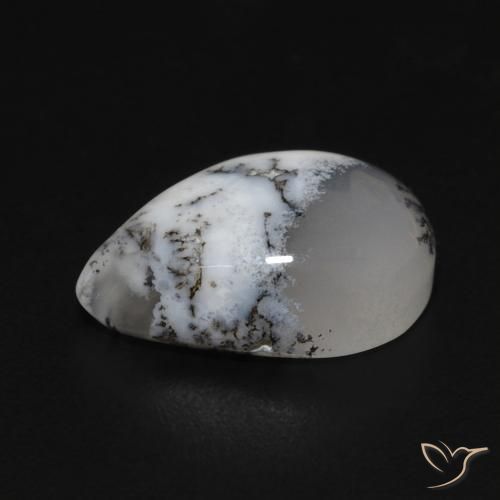 Dendritique Agate Blanc avec noir naturelle En forme de poire, 3.99 ct, Opaque