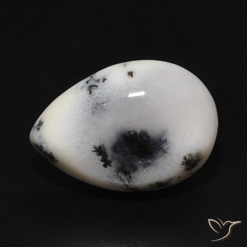 3.93ct Naturel Blanc avec noir Dendritique Agate, En forme de poire, Opaque