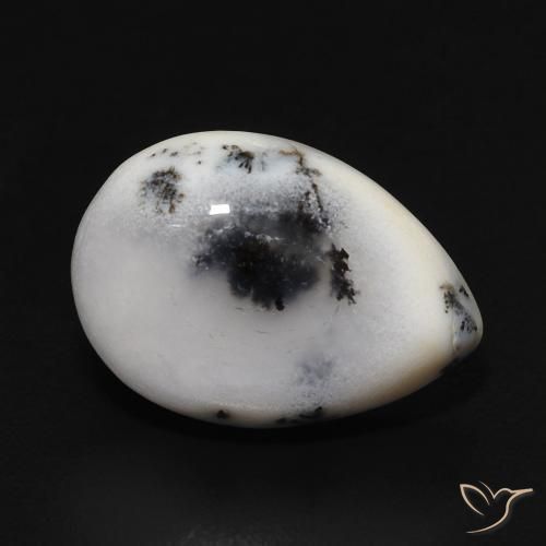 Dendritique Agate Blanc avec noir naturelle En forme de poire, 3.93 ct, Opaque