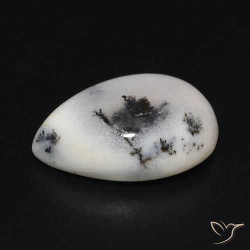 Dendritique Agate Blanc avec noir naturelle En forme de poire, 3.93 ct, Opaque