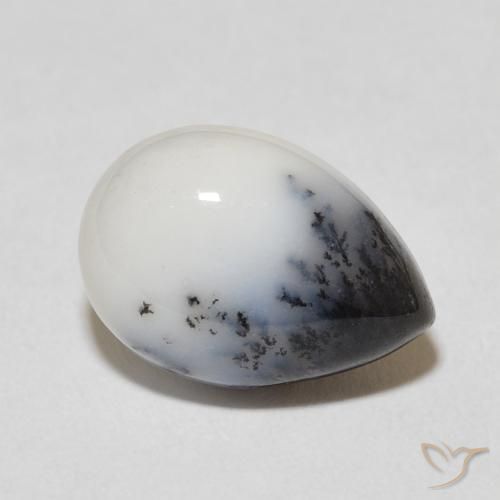 4.53ct Naturel Blanc avec noir Dendritique Agate, En forme de poire, Opaque