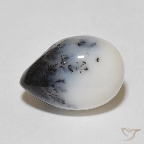 Dendritique Agate Blanc avec noir naturelle En forme de poire, 4.53 ct, Opaque