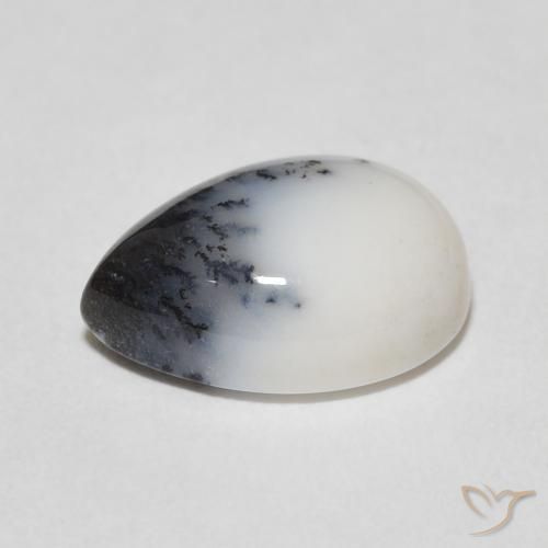Dendritique Agate Blanc avec noir naturelle En forme de poire, 4.53 ct, Opaque