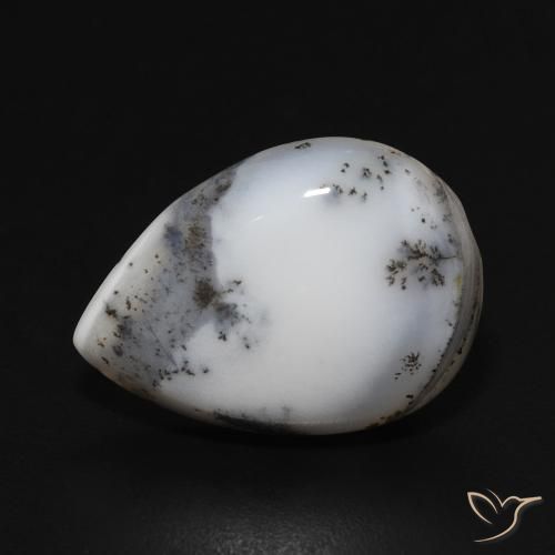 Dendritique Agate Blanc avec noir naturelle En forme de poire, 8.28 ct, Opaque