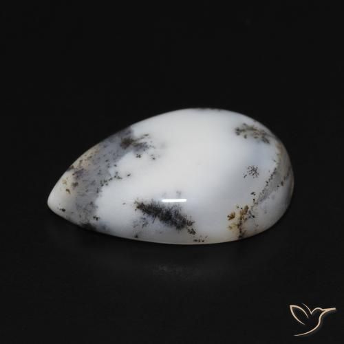 Dendritique Agate Blanc avec noir naturelle En forme de poire, 8.28 ct, Opaque