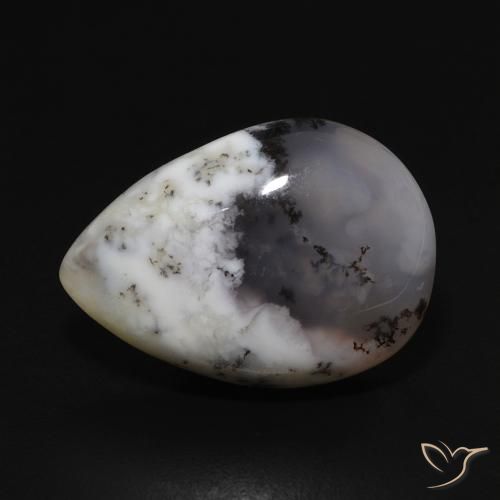8.59ct Naturel Blanc avec noir Dendritique Agate, En forme de poire, Opaque