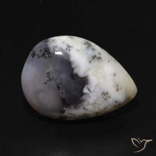 Dendritique Agate Blanc avec noir naturelle En forme de poire, 8.59 ct, Opaque
