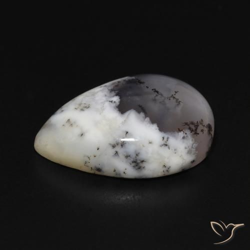 Dendritique Agate Blanc avec noir naturelle En forme de poire, 8.59 ct, Opaque
