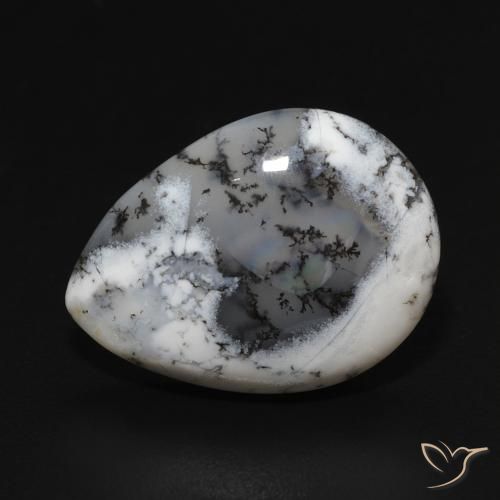 7.52ct Naturel Blanc avec noir Dendritique Agate, En forme de poire, Opaque