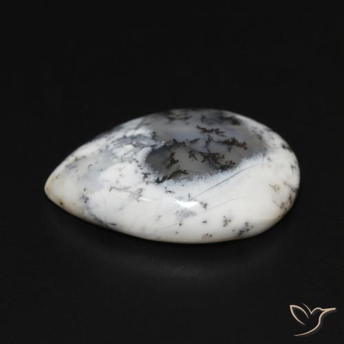 Dendritique Agate Blanc avec noir naturelle En forme de poire, 7.52 ct, Opaque