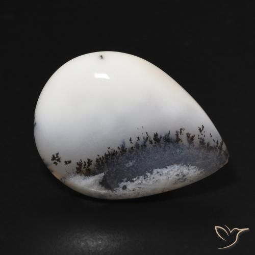 Dendritique Agate Blanc avec noir naturelle En forme de poire, 10.56 ct, Opaque