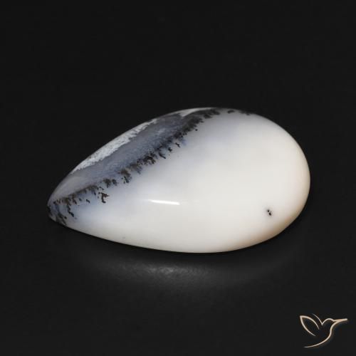 Dendritique Agate Blanc avec noir naturelle En forme de poire, 10.56 ct, Opaque