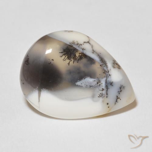 Dendritique Agate Blanc avec noir naturelle En forme de poire, 9.48 ct, Opaque
