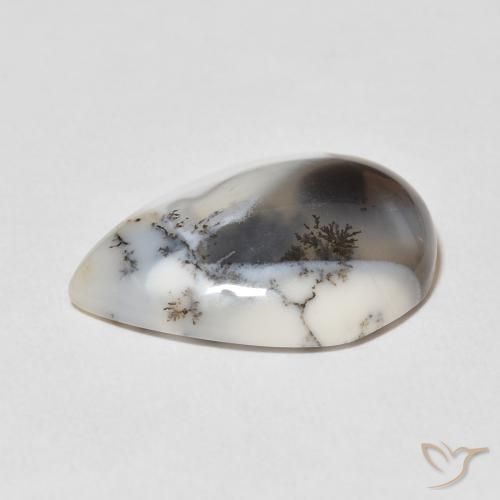 Dendritique Agate Blanc avec noir naturelle En forme de poire, 9.48 ct, Opaque