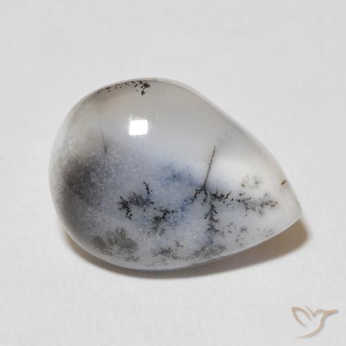 Dendritique Agate Blanc multicolore naturelle En forme de poire, 8.31 ct, Opaque