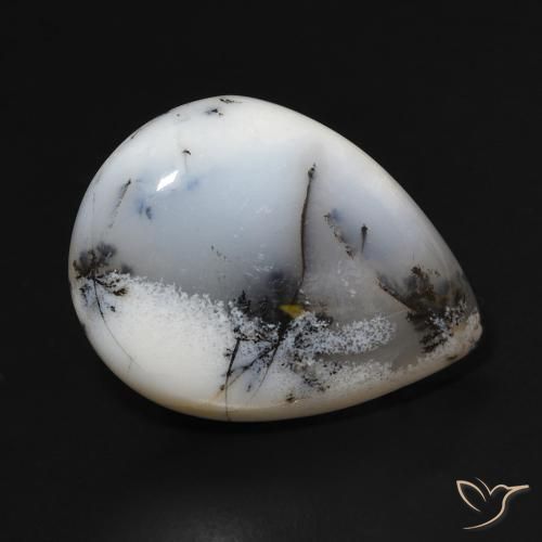 Dendritique Agate Blanc multicolore naturelle En forme de poire, 11.47 ct, Opaque