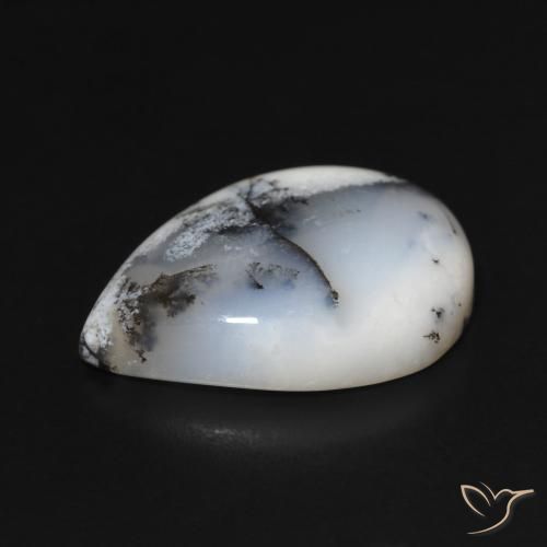 Dendritique Agate Blanc multicolore naturelle En forme de poire, 11.47 ct, Opaque