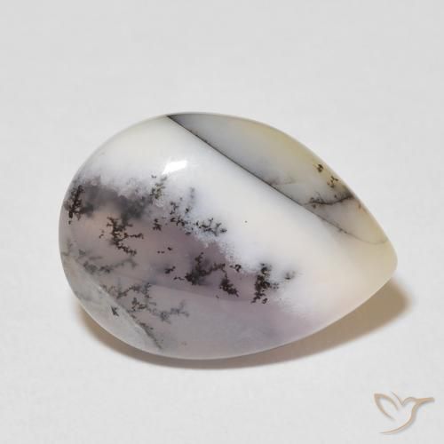 Dendritique Agate Blanc multicolore naturelle En forme de poire, 8.55 ct, Opaque