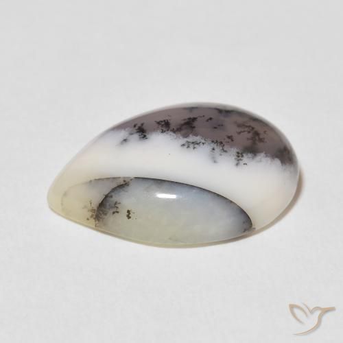 Dendritique Agate Blanc multicolore naturelle En forme de poire, 8.55 ct, Opaque