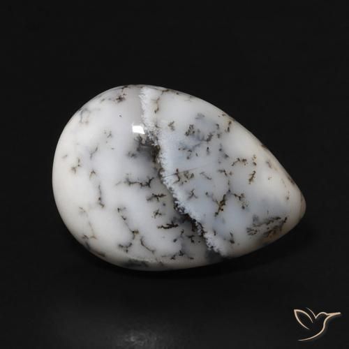 Dendritique Agate Blanc multicolore naturelle En forme de poire, 4.00 ct, Opaque