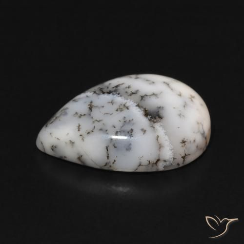 Dendritique Agate Blanc multicolore naturelle En forme de poire, 4.00 ct, Opaque