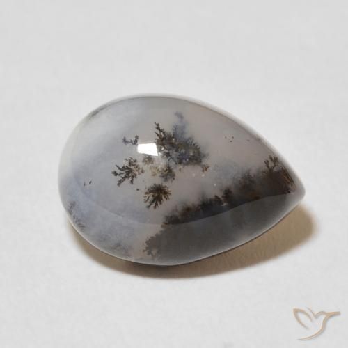 Dendritique Agate Blanc multicolore naturelle En forme de poire, 5.02 ct, Opaque